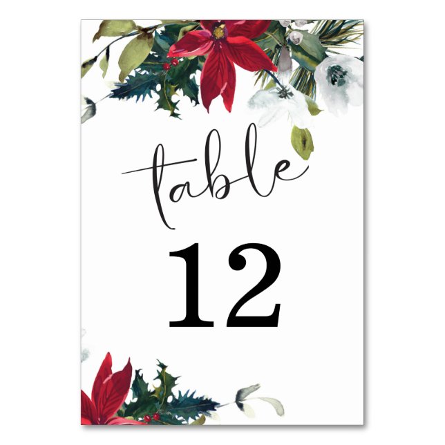 Christmas Poinsettia Table Number Card (Front)
