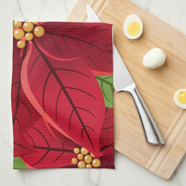 Christmas Poinsettia  Tea Towel (Quarter Fold)