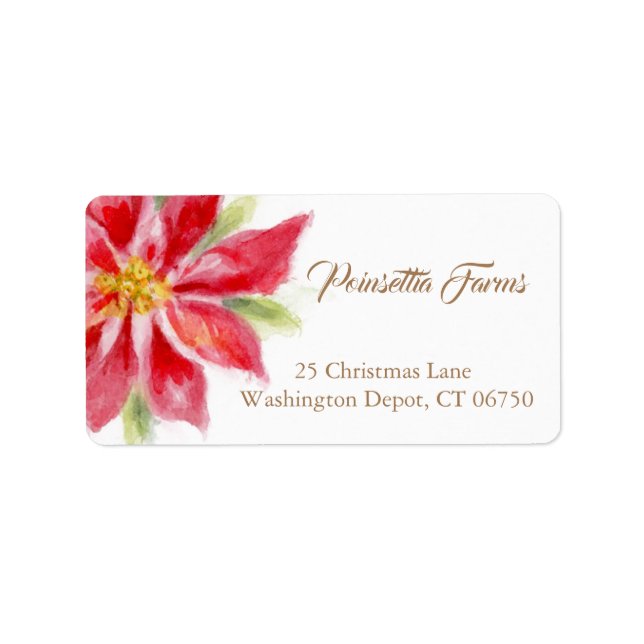 Christmas Poinsettia Watercolor Address Labels (Front)