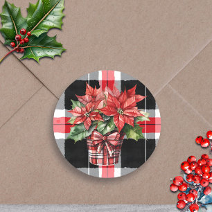 Christmas Poinsettia Watercolor Festive Holiday Classic Round Sticker