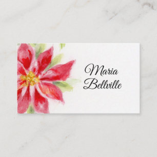 Christmas Poinsettia Watercolor Flat Place Card