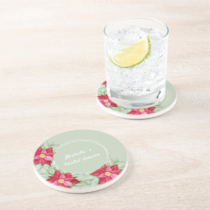 Christmas Poinsettia Watercolor Hand-painted Coaster