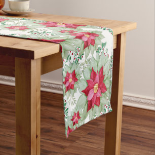 Christmas Poinsettia Watercolor Hand-painted Short Table Runner