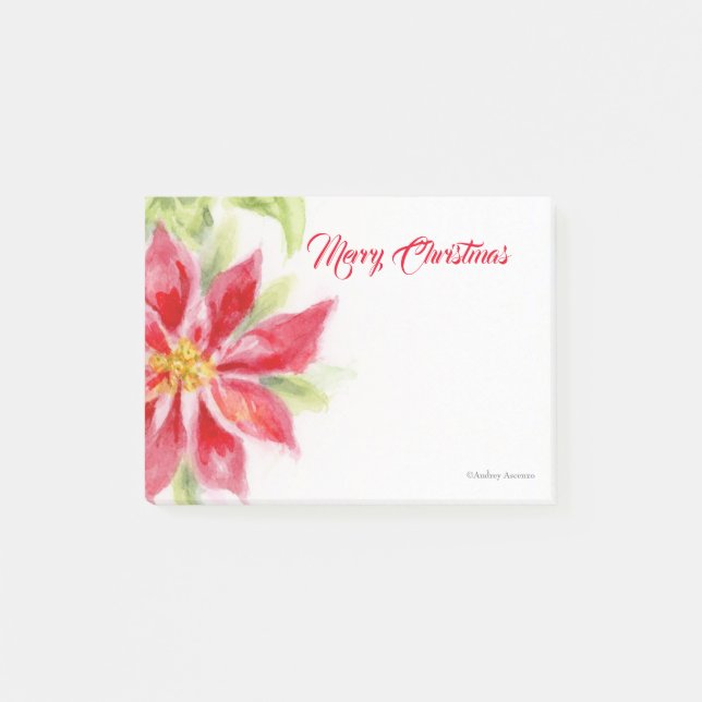 Christmas Poinsettia Watercolor Post-it Notes (Front)