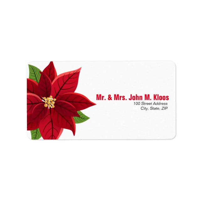 Christmas Poinsettia Wedding Address Label (Front)