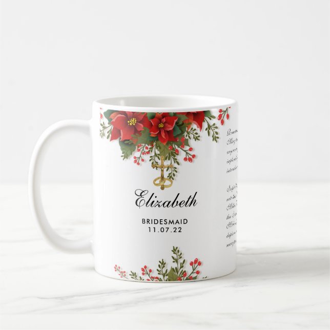 Christmas poinsettia Wedding Catholic Bridesmaid Coffee Mug (Left)