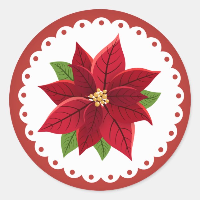 Christmas Poinsettia Wedding   Classic Round Sticker (Front)
