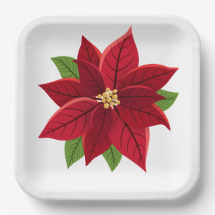 Christmas Poinsettia Wedding Paper Plates