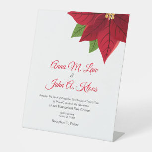 Christmas Poinsettia Wedding  Pedestal Sign