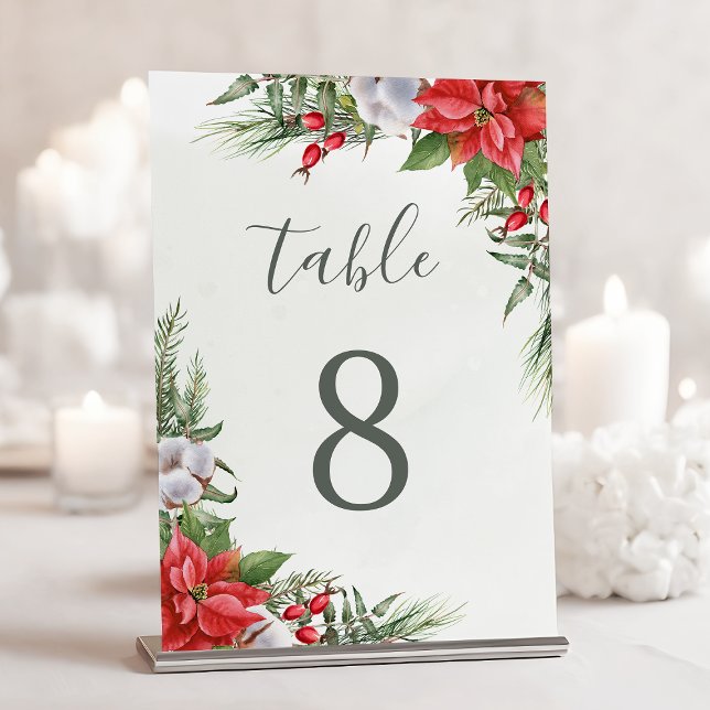 Christmas Poinsettia Winter Botanical Greenery Table Number (Creator Uploaded)