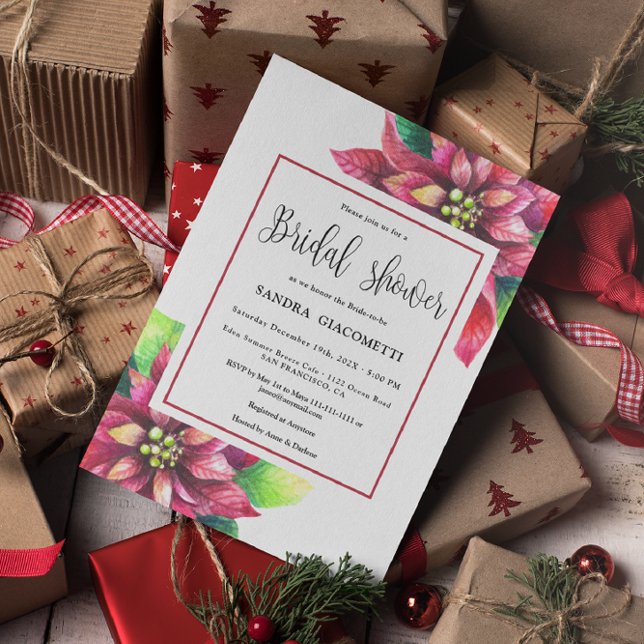 Christmas Poinsettia Winter Bridal Shower  Invitation (Creator Uploaded)