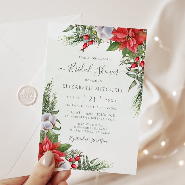 Christmas Poinsettia Winter Greenery Bridal Shower Invitation (Creator Uploaded)