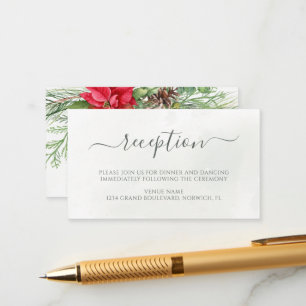 Christmas Poinsettia Winter Greenery Wedding Enclosure Card