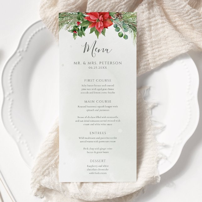 Christmas Poinsettia Winter Greenery Wedding Menu (Creator Uploaded)