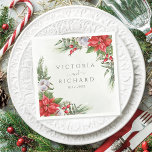 Christmas Poinsettia Winter Greenery Wedding Napkin<br><div class="desc">Beautiful wedding napkins featuring hand-painted botanical watercolor illustrations of poinsettia flowers,  winter greenery,  pine and spruce branches and holly berries. Perfect choice for Christmas weddings.</div>