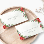 Christmas Poinsettia Winter Greenery Wedding Place Card<br><div class="desc">Beautiful wedding place cards featuring hand-painted botanical watercolor illustrations of poinsettia flowers,  winter greenery,  pine and spruce branches and holly berries. Perfect choice for Christmas weddings.</div>