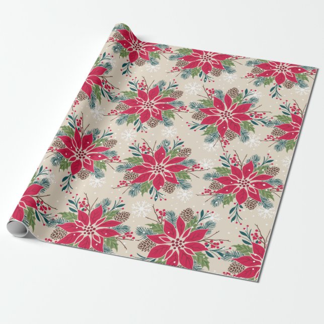 Christmas Poinsettia Wrapping Paper (Unrolled)
