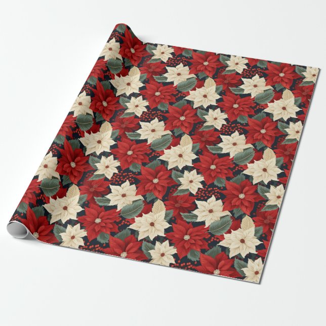 Christmas Poinsettia Wrapping Paper (Unrolled)