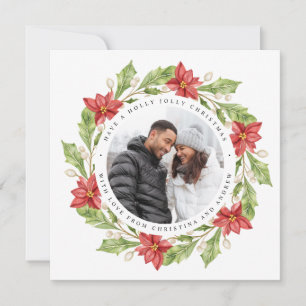Christmas Poinsettia Wreath Floral Photo Square Holiday Card