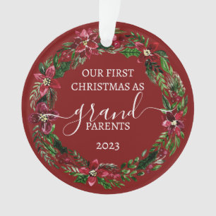 Christmas Poinsettia Wreath Grandparents Photo Ornament