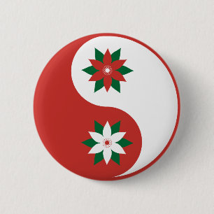 Christmas Poinsettia Yin Yang 6 Cm Round Badge