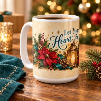 Christmas Poinsettias and Glowing Lantern Coffee Mug