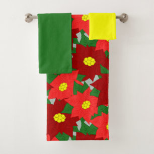 Christmas Poinsettias Bath Towel Set
