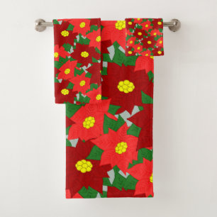 Christmas Poinsettias Bath Towel Set