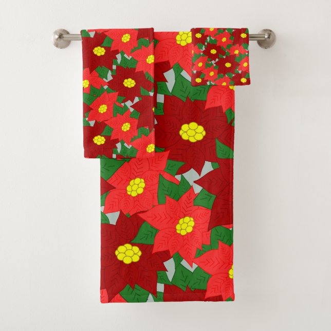 Christmas Poinsettias  Bath Towel Set (Insitu)