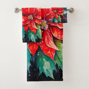 Christmas Poinsettias  Bath Towel Set