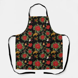 Christmas Poinsettias Bells Acorns Pine Cones 2 Apron