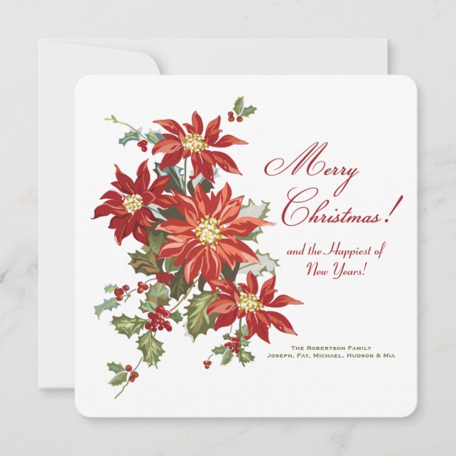 Christmas Poinsettias Holiday Card (Front)