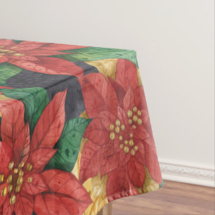 Christmas Poinsettias Holiday Tablecloth