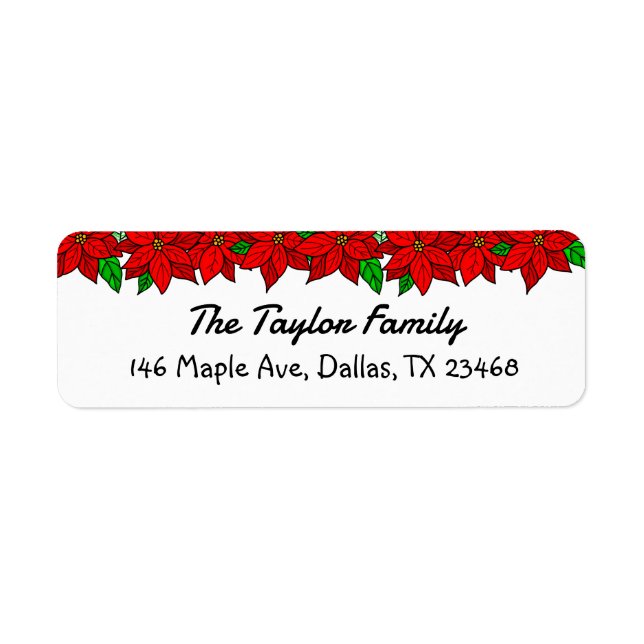 Christmas Poinsettias Personalised Return Address Label (Front)