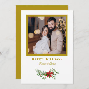 Christmas Poinsettias Photo Golden Effect Holiday Card