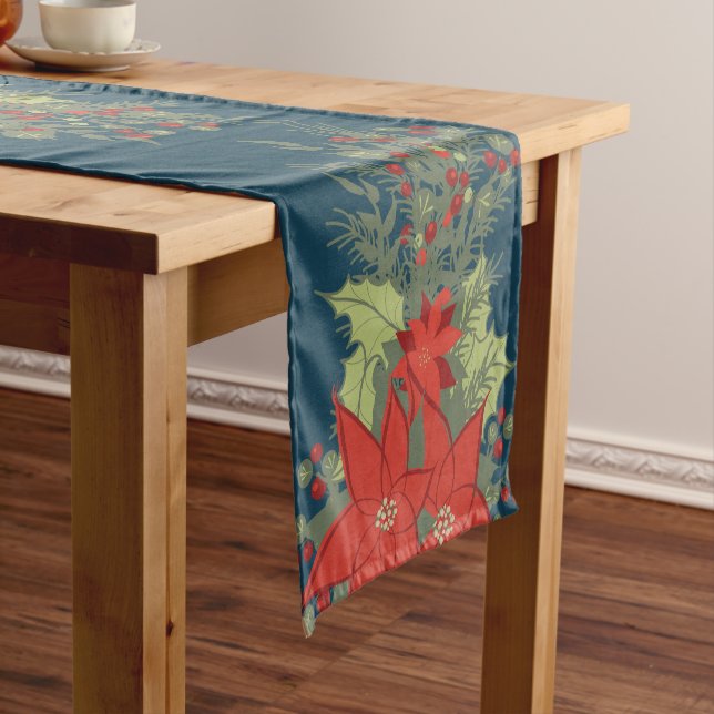 Christmas Poinsettias Swag 14" X 72" Table Runner (In Situ)