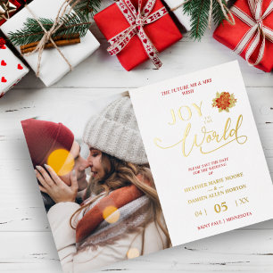 Christmas Poinsettias Wreath Photo MR & MRS Photo Foil Holiday Card