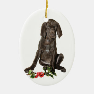 Christmas Pointer Puppy Ceramic Tree Decoration