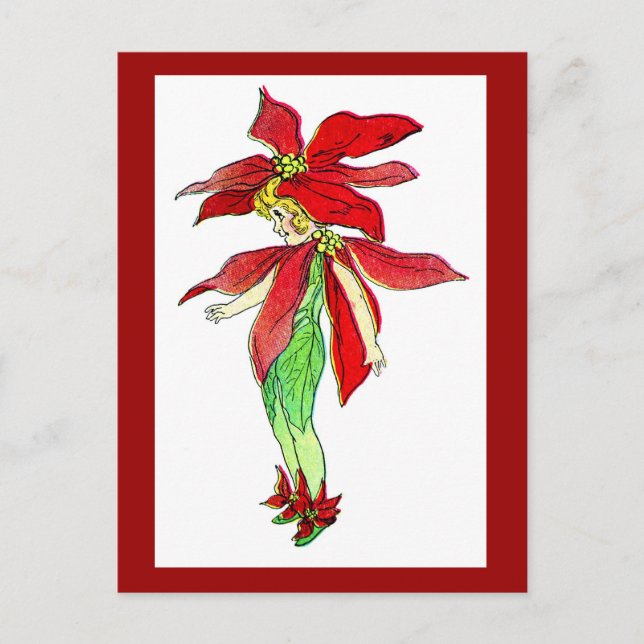 Christmas Pointsettia Flower Fairy Postcard (Front)