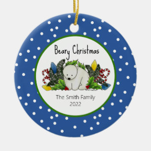 Christmas Polar Bear Among Pine Boughs Ceramic Ornament