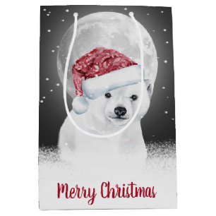 Christmas Polar Bear and Moon  Medium Gift Bag