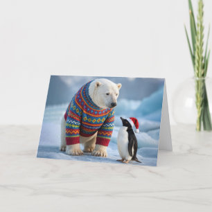 Christmas Polar Bear and Penguin Friends Card