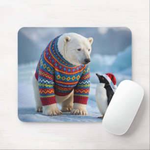 Christmas Polar Bear and Penguin Friends Mouse Pad