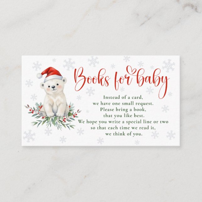 Christmas Polar Bear Baby Shower Book Request Enclosure Card (Front)