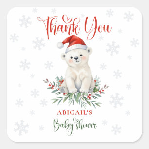 Christmas Polar Bear Baby Shower Thank you Square Sticker