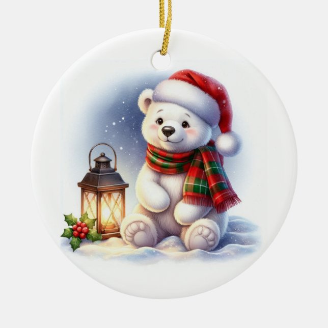 Christmas Polar Bear Ceramic Ornament (Front)