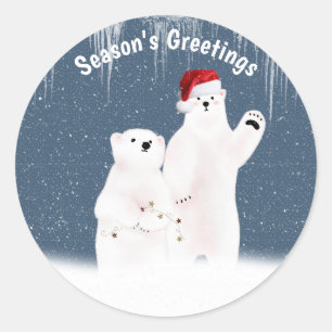 Christmas Polar Bear Couple in Snowflakes  Classic Round Sticker