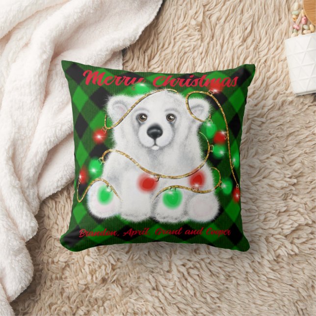 Christmas polar bear cub, Santa bear cub  Cushion (Blanket)