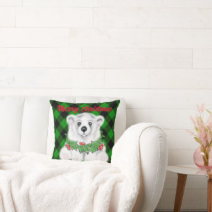 Christmas polar bear cub, white bear cub  cushion