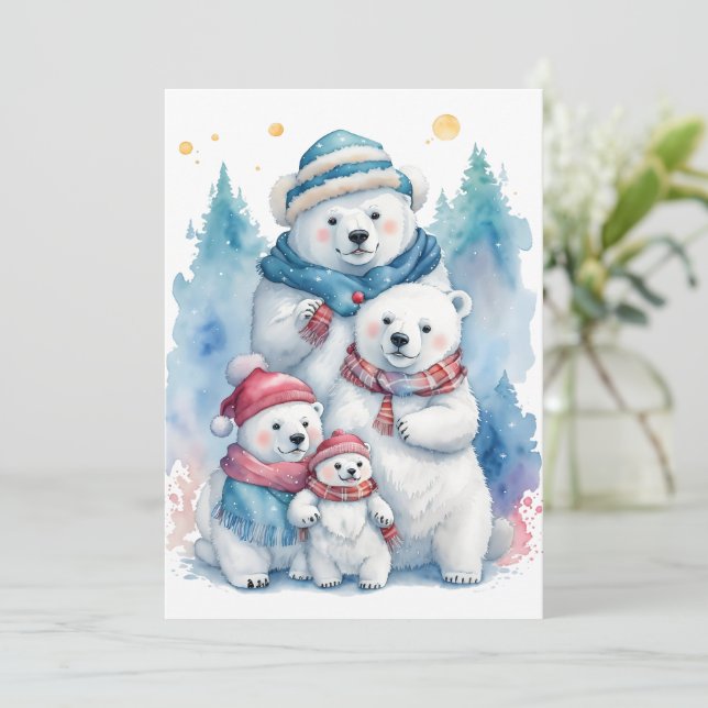 Christmas Polar Bear Family Holiday Flat Card (Standing Front)